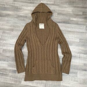 Y2K Aeropostale Cable Knit Hooded Sweater Brown Pullover V NECK LARGE EUC